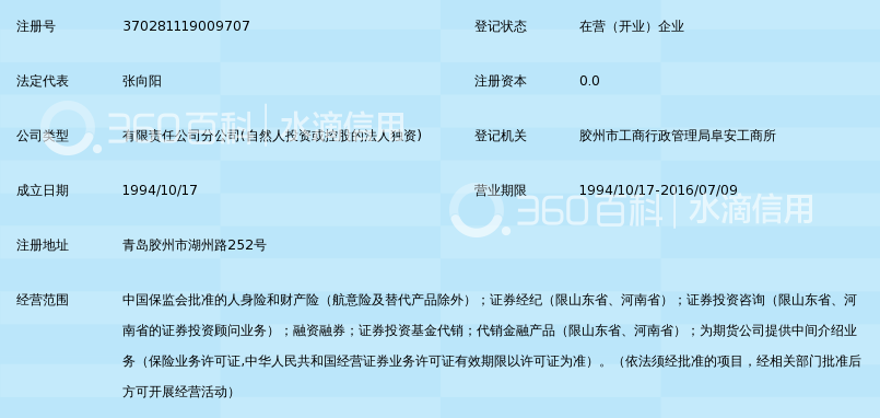 中信证券(山东)有限责任公司胶州湖州路证券营