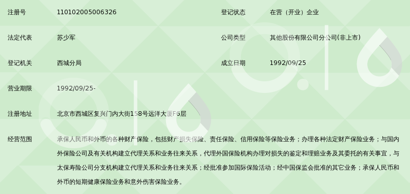 中国太平洋财产保险股份有限公司北京分公司