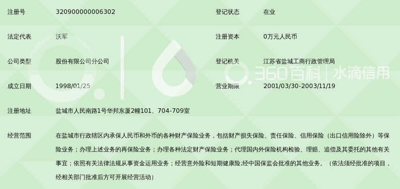中国平安财产保险股份有限公司盐城中心支公司