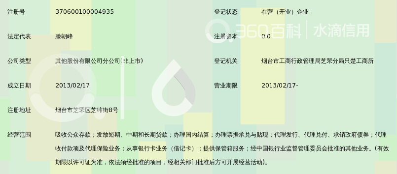 烟台农村商业银行股份有限公司芝罘区只楚支行