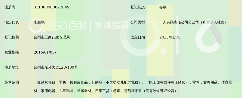 台州人本十足便利店有限公司经济开发区东环大