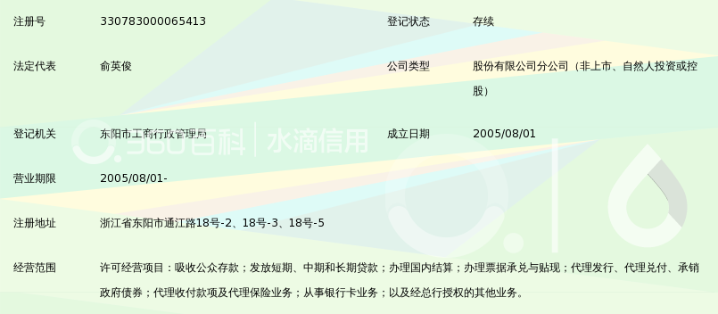 浙江东阳农村商业银行股份有限公司吴宁支行通