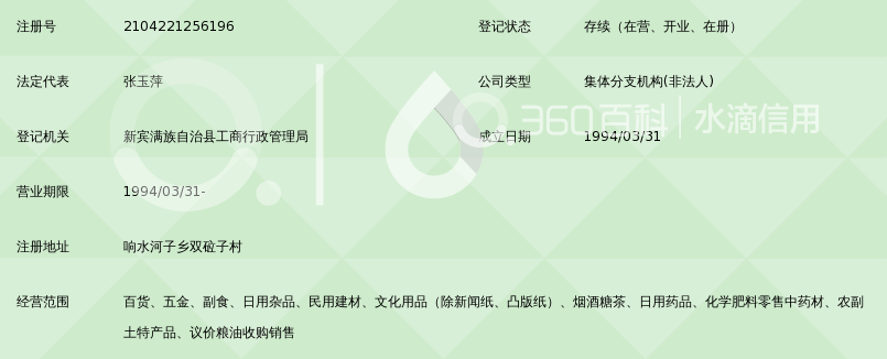 新宾满族自治县响水河子供销合作社双砬子商店