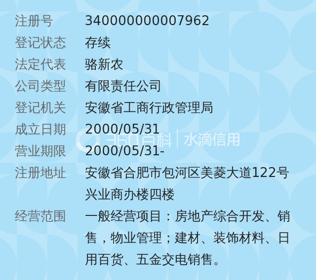 安徽興業房地產開發有限責任公司,2000年05月31日成立,經營範圍